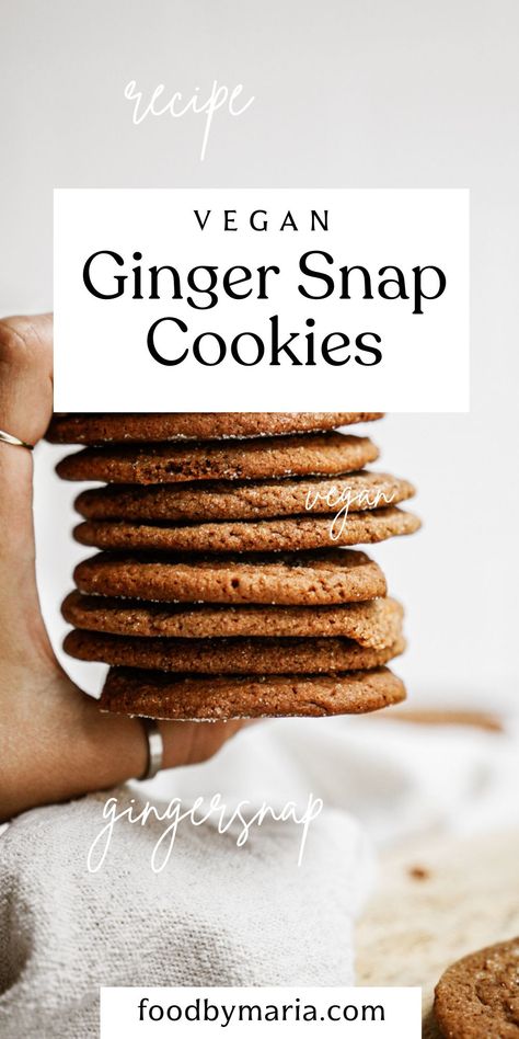 Vegan Gingersnap Cookies, Vegan Ginger Snap Cookies, Gingerbread Cookies Vegan, Vegan Ginger Snaps, Healthy Ginger Snap Cookies, Vegan Xmas Cookies, Ginger Crisp Cookies, Healthy Ginger Snaps, Vegan Ginger Cookies