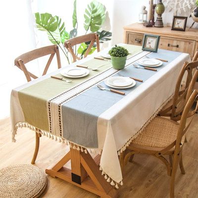 Machine washable, gentle cycle, ironable and tumble dry, do not bleach. Color: Turquoise/Blue | Gracie Oaks Linen Tablecloth Linen in Green/Blue, Size 54.0 D in | Wayfair Elegant Tablecloth, Wedding Table Linens, Kitchen Dinning, Dining Room Small, Rectangle Table, Small Dining, Linen Tablecloth, Table Top Decor, Table Covers