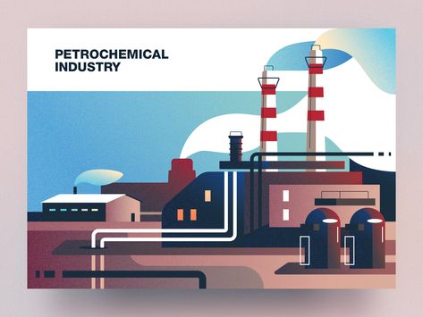 Petrochemical industry by Alexander Tolstov Factory Illustration Industrial, Industrial Illustration, Industry Illustration, Factory Illustration, Petrochemical Industry, Industry Images, Illustration Reference, Industrial Factory, 2d Illustration