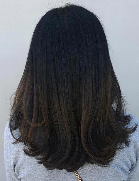 Balayage Hairstyles For Black Hair - Subtle Brown Balayage #darkombrehair #blackhair Subtle Brown Balayage, Dark Ombre Hair, Balayage Straight, Balayage Straight Hair, Balayage Hairstyles, Black Hair Balayage, Straight Black Hair, Brown Ombre Hair, Hairstyles For Black Hair