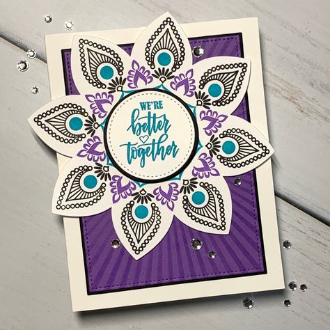 Mandala Cards Ideas, Gina K Mandala Maker Cards, Mandala Cards Handmade, Boho Cards, Mandala Cards, Gym Cake, Mandala Card, Rubber Stamping Techniques, Maker Ideas