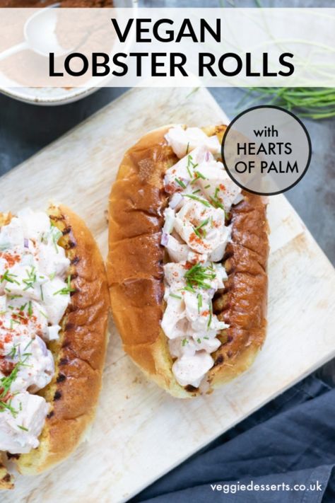 Vegan Lobster Roll, Vegan Lobster, Lobster Roll Recipes, Food Sandwiches, Vegan Crab, Vegetarian Recipes Lunch, Classic Sandwich, Hearts Of Palm, Vegan Fish