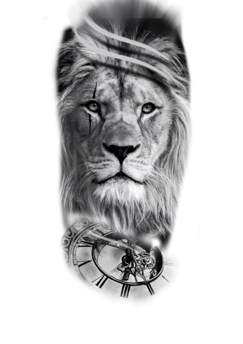 Lion And Watch Tattoo Design, Lion Watch Tattoo Design, Lion Clock Tattoo Design, Lion And Clock Tattoo Design, Lion Face Tattoo Design, Lion Face Tattoo, Leon Tattoo, Urban Tattoos, Jesus Tattoo Design