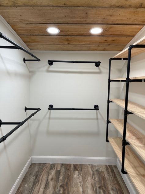 Industrial Piping, Storage Closet Shelving, Closet Under Stairs, Rumah Moden, Closet Design Layout, Closet Renovation, Tiny Bedrooms, Closet Layout, Closet Remodel