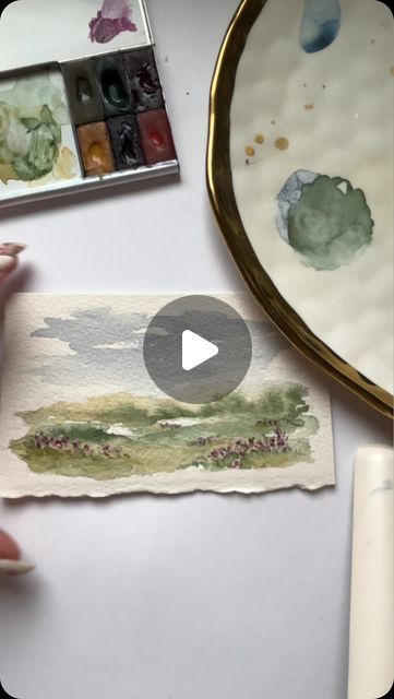 Bree Copley on Instagram: "What better way to show you this beautiful watercolor palette than with a this quick and easy mini tutorial I hope you will try! 

I have collaborated with @lettersparrow to bring you the “Picturesque” palette! 

About the palette : 

Kelly is the artisan behind these beautifully hand crafted watercolor paints and I meticulously selected each color and this pocket size palette with room for mixing for simplicity and convenience.  This palette a harmonious balance of vibrant and neutral colors, essential for capturing the essence of picturesque scenes." Mini Watercolor Palette, Small Watercolor Paintings Easy, Watercolor Landscape Paintings Easy, Water Colors For Beginners, Mini Watercolor Paintings, Easy Watercolor Landscape, Quick Watercolor, Watercolor Videos, Watercolor Painting Tutorial