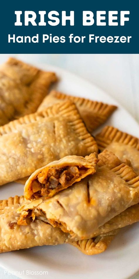 Irish Beef Hand Pies Freezing Hand Pies, Irish Pasties, Batch Freezer Meals, Leprechaun Traps Ideas For Kids, Leprechaun Traps Ideas, Beef Hand Pies, Beef Pasties, Irish Appetizers, Hand Pies Savory