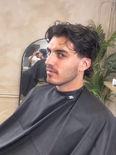 Mullet Hairstyle Men Middle Part, Medium Hair Taper Fade, Mens Business Hairstyles, Medium Length Hair Men Layered, Mens Big Forehead Hairstyles, Textured Slick Back Men, Middle Part With Taper, Low Taper Mullet Men Straight Hair, Flow Tapered Haircut