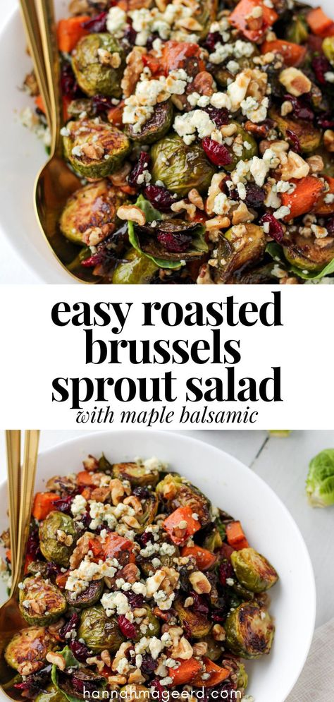 Fall Salad Recipes Brussels Sprouts, Brussel Sprout And Beet Salad, Fall Shaved Brussel Sprout Salad, Brussel Sprout Recipes Make Ahead, Autumn Salad Brussel Sprouts, Brussel Sprout Salad Blue Cheese, Fall Brussels Sprout Salad, Roasted Veggie Fall Salad, Vegetarian Recipes With Brussel Sprouts