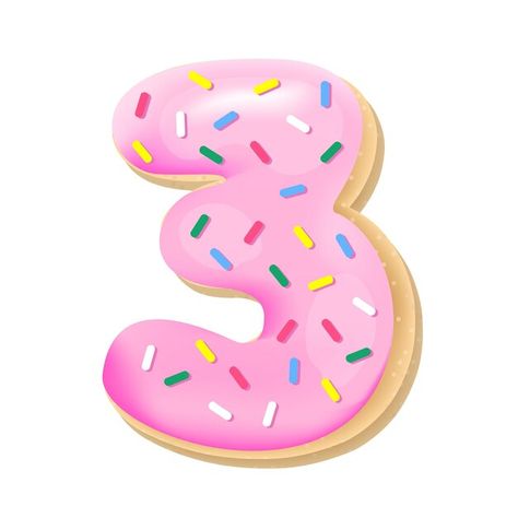 Glazed pink number 3 from donut font swe... | Premium Vector #Freepik #vector #white #holiday #fonts #food 3 Font Number, Donut Font, Donut Images, Paper Cakes, Number Vector, 8. Mart, 8 Mart, Holiday Fonts, Bluey Birthday