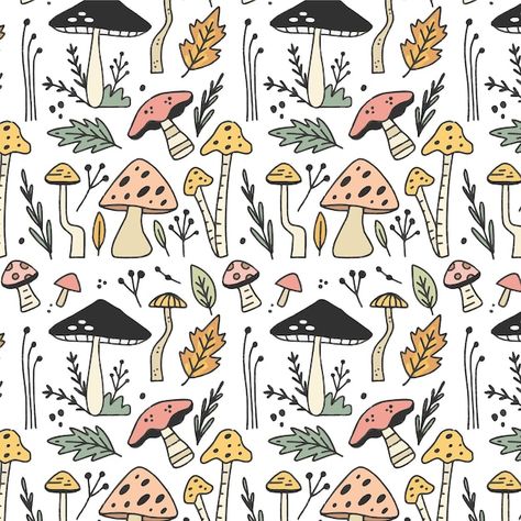 Hand drawn mushroom pattern | Free Vector #Freepik #freevector #mushroom-pattern #hand-drawn-pattern #mushroom-background #motif-pattern Mushroom Mural, Wallpaper Mushroom, Mushroom Wall Decor, Mushroom Wallpaper, Seamless Wallpaper, Murals For Kids, Vintage Mushroom, Soft Wallpaper, Mushroom Decor