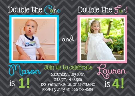 Shared Birthday Parties, Double Birthday Parties, Sibling Birthday Parties, Combined Birthday Parties, Twin Birthday Parties, Birthday Brother, Reception Invitation, Girl Birthday Party Invitations, Twins 1st Birthdays