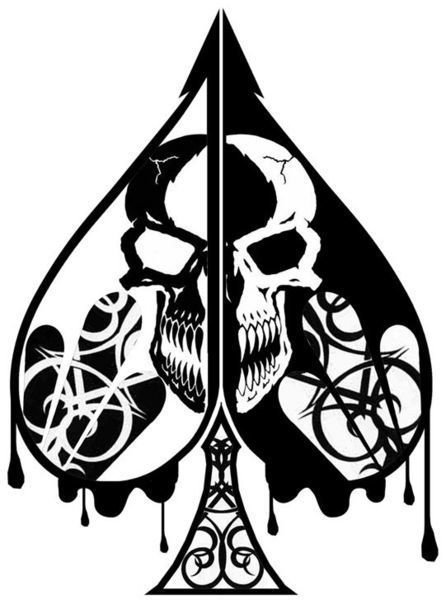 Cool design for matching tattoos. Color: Black. Tags: Matching, Crazy, Awesome, Weird Ace Of Spades Tattoo, Spade Tattoo, Card Tattoo Designs, Skull Art Drawing, Skull Pictures, Amazing Tattoos, 4 Tattoo, Skulls Drawing, Skull Tattoo Design