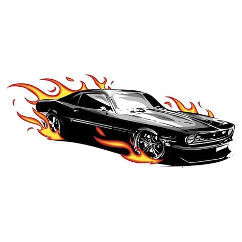 Car On Fire Illustration, Car Logo Aesthetic, Car Racing Tattoo, Car On Fire Drawing, Mechanic Artwork, Car Lover Tattoo, Imprimibles Hot Wheels, Fire Graphic, Beginners Drawing