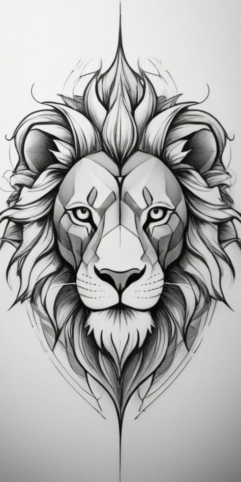 Lion Geometric Design, Lion Abstract Tattoo, Lion Sketch Simple, Lion Sketch Tattoo, Lion Tattoo Design Stencil, Lion Outline Tattoo, Lion Head Tattoo Design, Leones Tattoo, Lion Tattoo Stencil