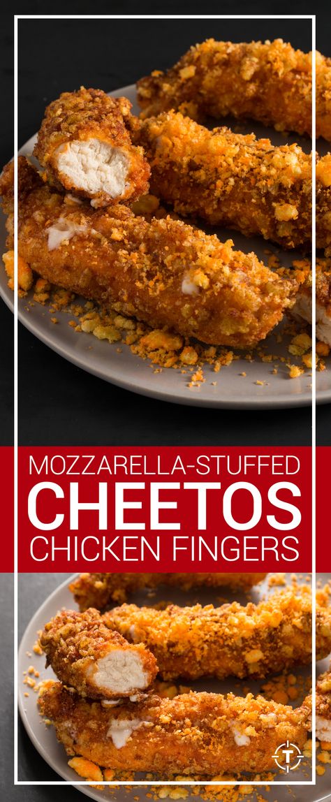 Licking Cheetos dust off your fingers is a simple delight, but coating chicken fingers in crushed Cheetos takes the concept to a whole other level. Cheetos Casserole, Recipes Using Cheetos, Chicken And Chips, Chicken Fingers, Pub Food, Indian Snack Recipes, Dinner Entrees, Breaded Chicken, Chicken Wing Recipes