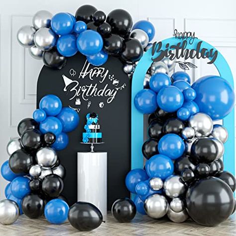 Blue Silver Balloon Garland, Silver Balloon Arch, Silver Balloon Garland, Mens Birthday Party Decorations, Men Birthday Party, Balloon Arch Kit, Balloon Chain, Pastel Balloons, Silver Balloon