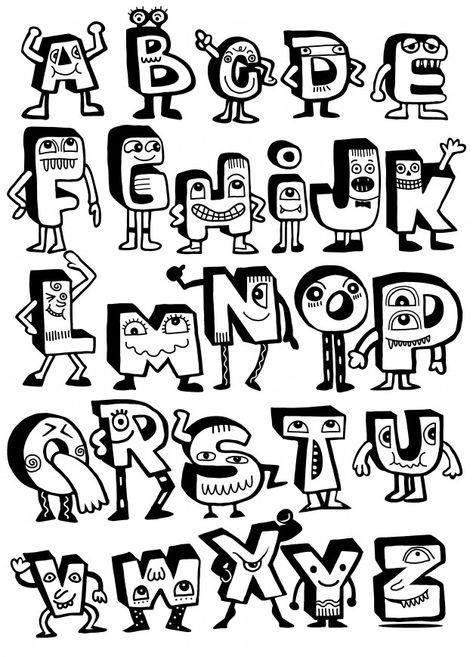 Hand drawn funny monster alphabet Premiu... | Premium Vector #Freepik #vector #poster #vintage #kids #hand Monster Alphabet, Alfabet Font, Doodle Font, Doodle Art Letters, Doodle Alphabet, Kid Fonts, Typography Hand Drawn, Funny Monsters, Doodle Fonts