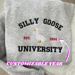 Embroidered University Sweatshirt, Silly Goose University Sweatshirt, Silly Goose Embroidery, Silly Goose University, Personalized Sweatshirts, Sweatshirt Y2k, Funny Clothing, Silly Goose, Cute Shirt Designs