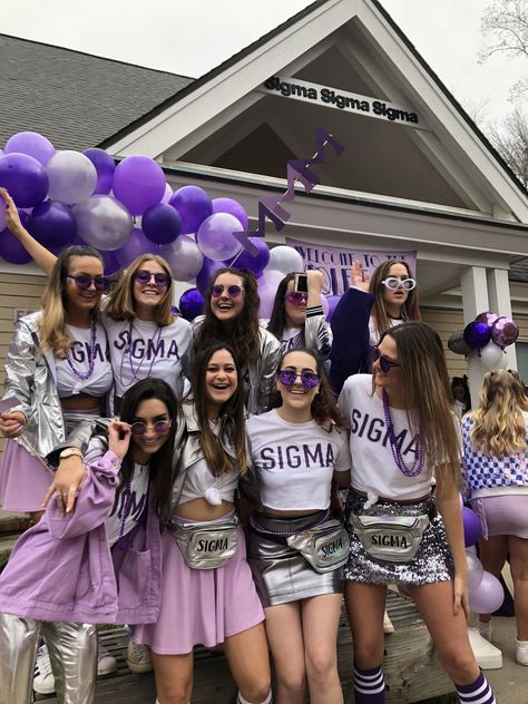 Tri Sigma Bid Day 2019 Welcome to Violet City Tri Sigma Bid Day, Purple Bid Day, Violet Lightning, Greek Goodness, Sorority Recruitment Themes, Recruitment Themes, Rush Week, Preppy Party, Sorority Events