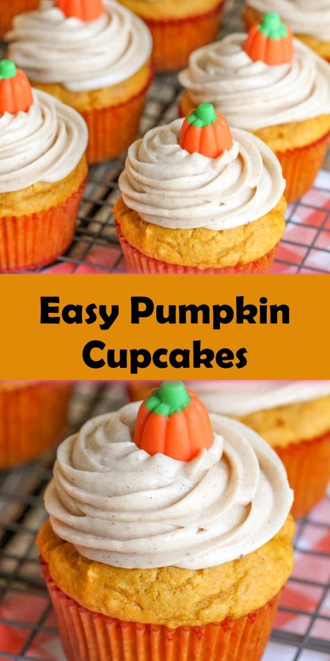 Pumpkin Spice Cupcakes Easy, Cake Mix With Pumpkin Puree, Cake Mix With Pumpkin, Pumpkin Cupcakes Easy, Easy Pumpkin Cupcakes, Pumpkin Cake Easy, Yellow Cake Mix Recipes, Pumpkin Cupcake Recipes, Spice Cake Mix And Pumpkin