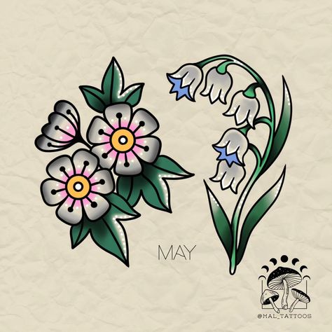 🌼🌸 BIRTH FLOWER FLASH DESIGNS 🌸🌼 Hey folks! Mallory here, bringing back some of your favorite birth flower traditional tattoo flash designs! 🌺💐 Ever wanted to carry around a piece of nature without the pesky watering? Now’s your chance! For just $50 to book, you can have a gorgeous flower that’ll never wilt (unless you forget sunscreen 😅). These beauties are repeatable, so bring your friends, your mom, or anyone who loves a good floral tattoo! 🌻 DM to book and let’s get you inked up with s... Flash Tattoo Designs Flower, American Traditional Hydrangea Tattoo, American Traditional Bouquet Tattoo, Coffin And Flowers Tattoo, Traditional Garden Tattoo, American Trad Flower Tattoo, Traditional Flower Vine Tattoo, Cute Traditional Tattoo Flash, Traditional Flowers Tattoo Design