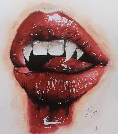 Painting Of Lips, Lips Watercolor, Aesthetic Lips, Mouth Painting, Vampire Drawings, Lips Sketch, Lips Painting, Lip Drawing, Boho Art Drawings