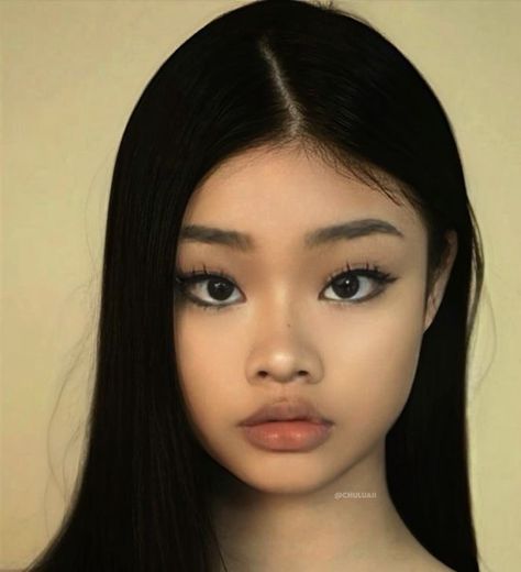 Big Asian Eyes, 90s Asian Makeup, Perfect Face Woman, Korean Makeup Black Women, Thai Makeup Looks, Acubi Makeup, Draculaura Redesign, Uwu Makeup, Innocent Makeup