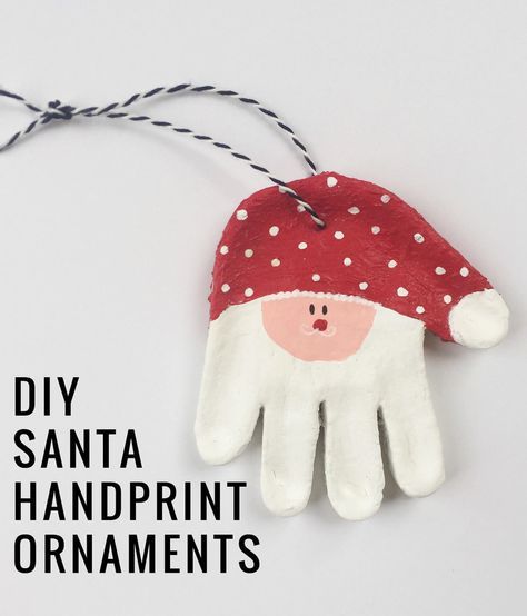 Handprint Santa, Santa Handprint Ornament, Salt Dough Handprint, Santa Handprint, Baby Christmas Crafts, Salt Dough Ornament, Salt Dough Christmas Ornaments, Handprint Ornaments, Cute Craft