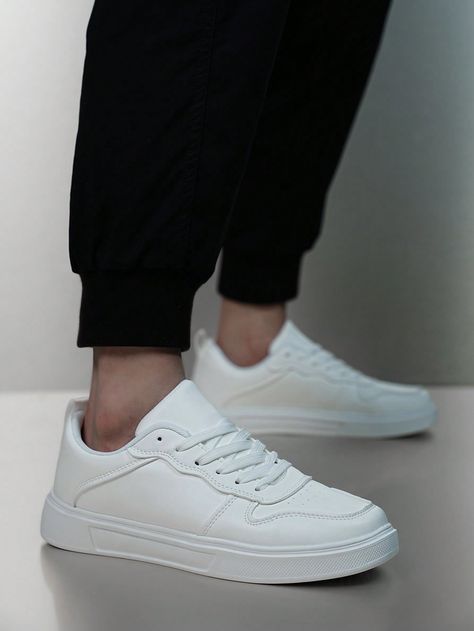 Men's Casual Sport Shoes, Lace-Up Soft Bottom Flat Walking Shoes, Round Toe Versatile Skate Shoes, Student Shoes, Slip-On White Sole Shoes. Men's Casual Sports Shoes, White Board Shoes, Four Seasons Shoes, High-End, Elegant And Stylish. Perfect For Traveling And Shopping. White      Skate Shoes   Men Shoes, size features are:Bust: ,Length: ,Sleeve Length: Student Shoes, Men Sneakers, Casual Sport, Casual Sport Shoes, Elegant Dresses Long, Mua Sắm, Sole Shoes, Chunky Sneakers, Shoes White