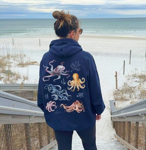 Octopus Hoodie, Beach Hoodies, Back Print Hoodie, Back Of Hoodie, Surf Hoodie, Octopus Gift, Save The Ocean, Beach Hoodie, Coconut Girl