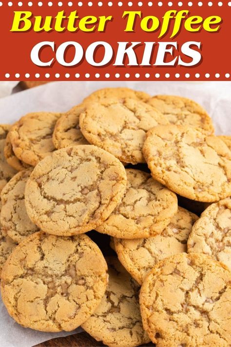 Made with real butter and vanilla, these rich and delicious butter toffee cookies are packed with sweetness and have the perfect amount of crunch. Butter Crunch Cookies Recipes, Butterscotch Crunch Cookies, Butter Toffee Cookies, Butter Crunch Cookies, Cookies Easy Recipe, Toffee Cookie Recipe, Crunch Cookies, Toffee Crunch, Butter Crunch