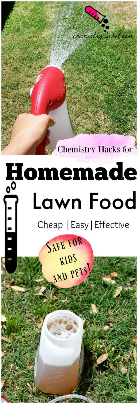 Another fantastic chemistry hack homemade lawn food. Easy, cheap and effective! Full tutorial for homemade lawn fertilizer on chemistrycachet.com Lawn Fertilizer Diy, Grass Fertilizer, Lush Recipes, Lawn Food, Miracle Grow, Diy Lawn, Homemade Cleaners, Lawn Fertilizer, Lawn Care Tips