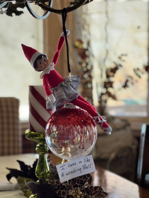 Wrecking ball. Yes, yes you did! Wrecking Ball, Elf On The Shelf, Christmas Fun, Elf, Christmas