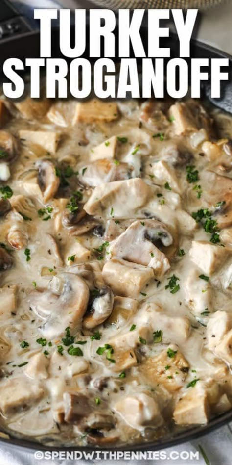 Mushroom And Ground Turkey, Turkey Leg Leftover Recipes, Turkey Stroganoff Recipe Easy, Turkey Mushroom Recipes, Ground Turkey And Mushroom Recipes, Canned Turkey Recipes, Turkey And Mushroom Recipes, Easy Turkey Breast Recipes, Turkey And Rice Recipes