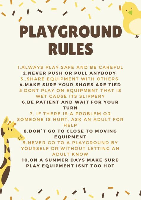 Playground rules poster | playground rules preschool | playground rules | backyard playground rules | Playground rules sign | playground rules for kids | printable playground rules | safety playground rules | playground satefy | #playgroundbackyarddiy Playground Ideas Preschool, Playground Safety Rules, No Sew Ideas, Backyard Playground Ideas, Playground Backyard Diy, Indoor Teepee, Playground Rules, Safety Rules For Kids, Preschool Playground