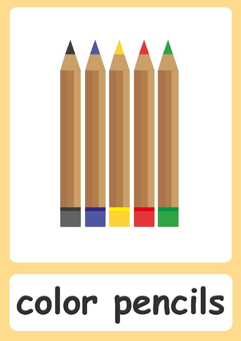 FREE Classroom Flashcards - Simple flashcards for kindergarten! Classroom Objects Flashcards, Classroom Flashcards, Classroom Object, School Flashcards, Flashcards For Kindergarten, Color Activities For Toddlers, Classroom Objects, Color Flashcards, Present Continuous