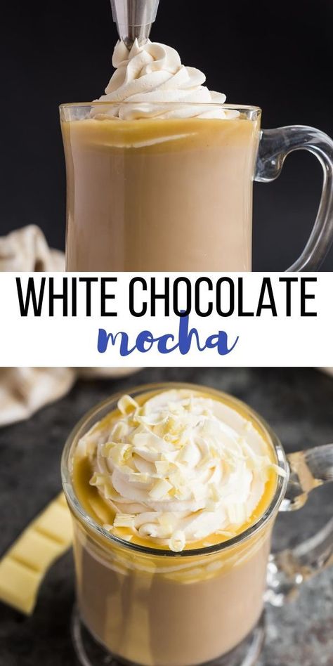 Coffee Shop Smoothie Recipes, Easy Morning Drink Recipes, Starbucks White Chocolate Mocha Recipe Hot, Starbucks Recipes Hot Coffee, Coffee Shop Recipes Drinks, Coffee Shop Recipes, White Chocolate Mocha Coffee, Mocha Drink Recipe, Alcoholic Chocolate