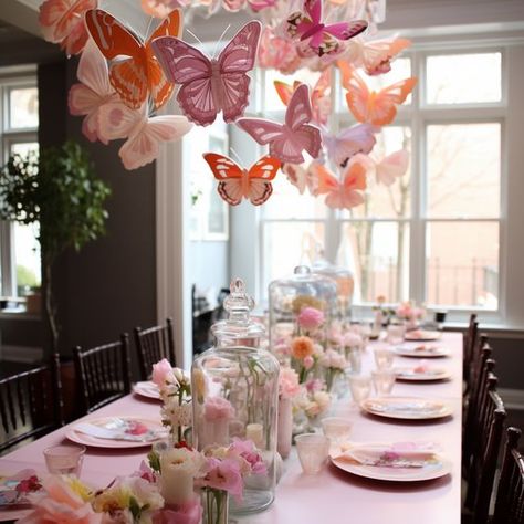 Tea Party Butterfly, Fall Butterfly Birthday Party, Butterfly And Flowers Baby Shower Ideas, Butterfly Party Decorations Ideas, Butterfly Diy Decorations, Pink Butterfly Baby Shower Ideas, Butterfly Centerpiece Ideas, Butterfly Baby Shower Ideas, Butterfly Party Ideas