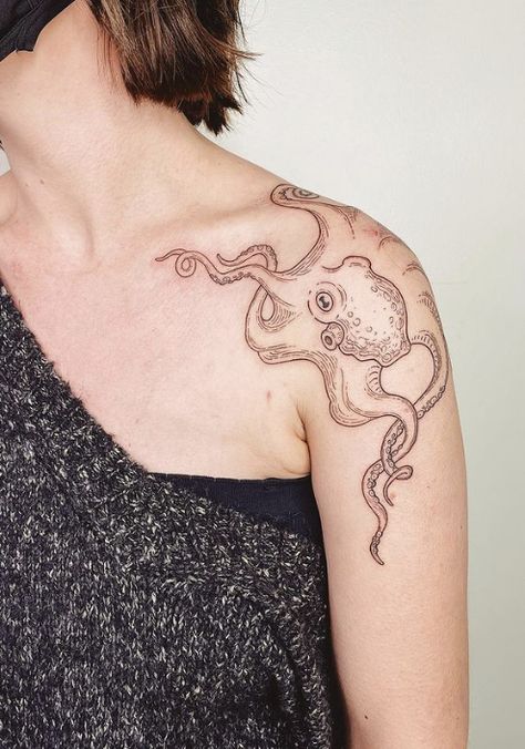 Octopus Shoulder Tattoo For Women, Shoulder Octopus Tattoo, Octopus Tattoos Shoulder, Octopus Shoulder Tattoo, Octopus Tattoos, Tattoo People, Octopus Tattoo, Shoulder Tattoos For Women, S Tattoo