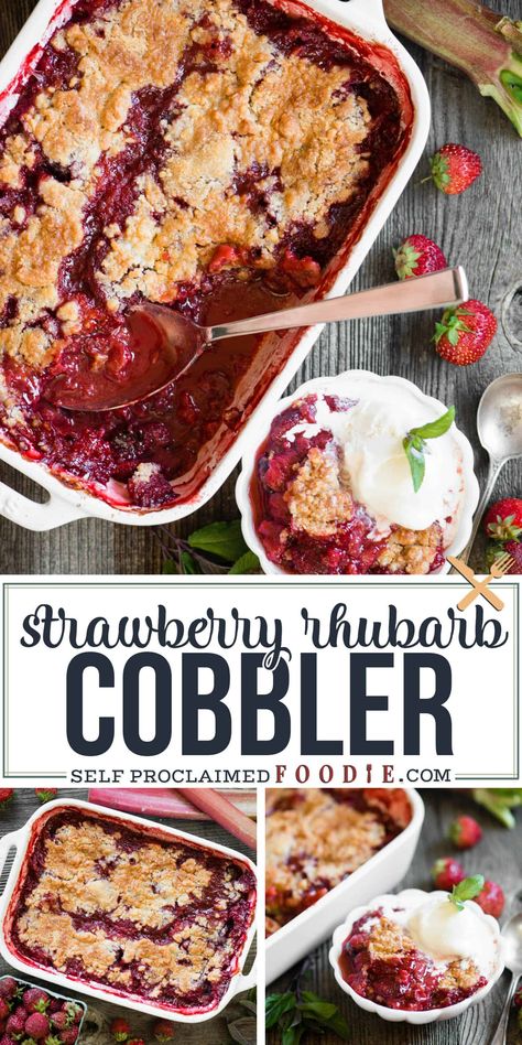 Strawberry And Rhubarb Recipes, Strawberry Rhubarb Recipes Healthy, Easy Fruit Desserts, Easy Rhubarb Recipes, Rhubarb Desserts Recipes, Strawberry Rhubarb Recipes, Strawberry Rhubarb Cobbler, Rhubarb Cobbler, Rhubarb Strawberry