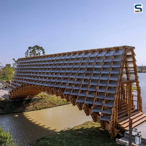 Timber Bridge, Water Under The Bridge, Nature Education, Timber Architecture, Bridge Construction, Commercial Street, Arch Bridge, Wooden Bridge, Bridge Design