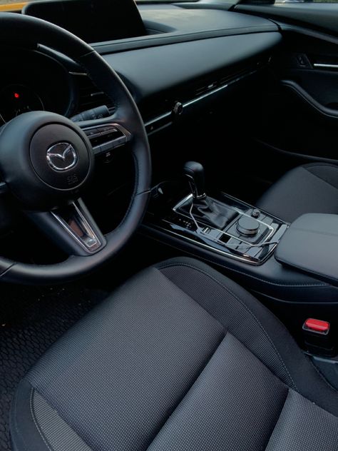 Black Sedan Aesthetic, Black Suv Aesthetics, Black Interior Car Aesthetic, Mazda Cx 30 Interior, Mazda Cx30 Interior, Black Suv Car Aesthetic, Mazda Cx 30 Black, Mazda Car Aesthetic, 1st Car Aesthetic