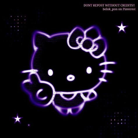 Dark Purple Hello Kitty Wallpaper, Purple Hello Kitty Pfp, 2000s Emo Aesthetic Wallpaper, Purple Hello Kitty Wallpaper, Neon Purple Widgets, Purple Y2k Background, Contact Pfp, Emo Aesthetic Wallpaper, Purple Hello Kitty