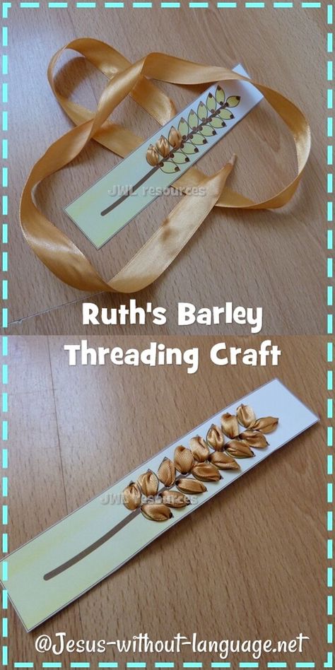 Ruth barley threading cards #Jesuswithoutlanguage Maluchy Montessori, Projek Menjahit, Children's Church Crafts, Bible Story Crafts, Sunday School Crafts For Kids, Preschool Bible, Bible School Crafts, Christian Crafts, Bible Crafts For Kids