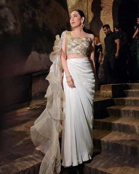 Karisma Kapoor in Amit Aggarwal pays tribute to the designer's inventive vision in shaping the panorama of Indian fashion | Vogue India Indian Wedding Reception Outfits, Amit Aggarwal, Indian Wedding Gowns, Karisma Kapoor, Saree Gown, Simple Sarees, Modest Dresses Casual, Traditional Indian Outfits, Simple Pakistani Dresses