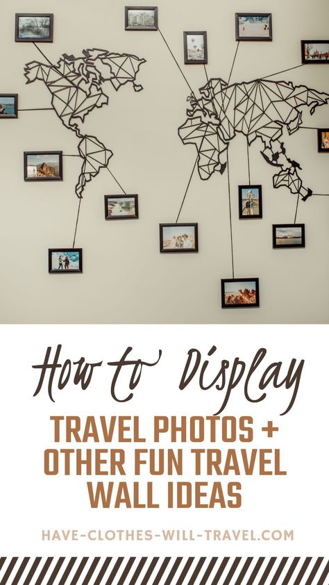 Searching for cool travel wall ideas? This post is for you! From unique ways to showcase travel photos around metal world maps to cool time zone wall clocks! | travel wall decor | Travel Wall Ideas, Travel Photo Wall, Travel Gallery Wall, Travel Room, World Map Wall Decor, Travel Wall Decor, Memory Wall, Photo Wall Decor, Map Wall Decor