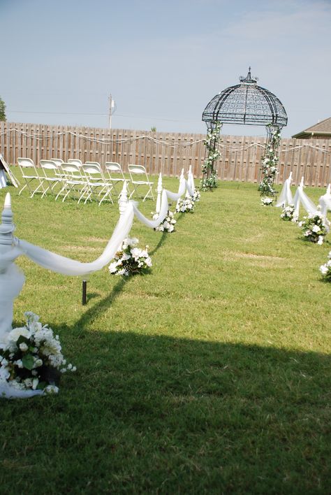 Outdoor Wedding isle Isle Runner Ideas Outside, Outdoor Yard Wedding Ideas, Backyard Wedding Walkway, Outdoor Wedding Walkway Ideas, Backyard Wedding Aisle Ideas, Aisle Markers Wedding Outdoor Ceremony, Shepard Hooks Ideas, Wedding Walkway Outdoor, Shepard Hooks Wedding