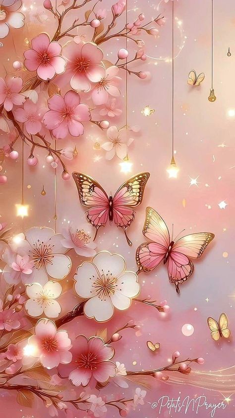 Phone Wallpaper Pink Flowers, Pink Wallpaper With Butterflies, Amazing Flowers Wallpaper, Cute Wallpaper Backgrounds Phone Wallpapers Pink, Butterfly Background Wallpapers, Mariposas Aesthetic, Pink Butterfly Wallpaper, Cherry Blossom Butterfly, Butterfly Phone Wallpaper