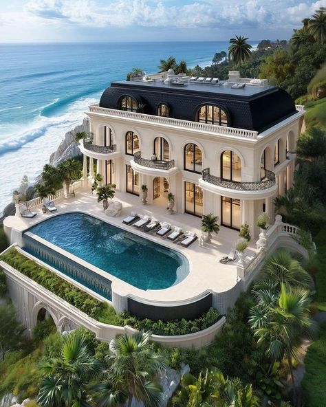 Mansions of USA Mansion Decor, Classic Mansion, Tropical Villa, Ocean Tropical, Scenic Pictures, Dream Life House, Mansion Floor Plan, Roman Architecture, Ocean Fashion