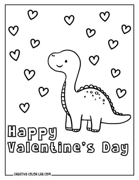 Cartoon dinosaur coloring page fun valentines day card for kids. Valentines Printables Free Kids, Valentine Coloring Sheets, Printable Valentines Coloring Pages, Valentines Day Drawing, Dinosaur Valentines, Printable Valentines Day Cards, Valentine Picture, Valentines Day Coloring Page, Valentine Coloring Pages